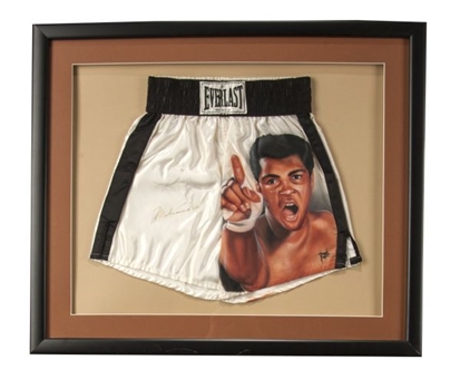 Muhammad Ali Vintage Signed and Framed Everlast Boxing Trunks with Ali Image! 